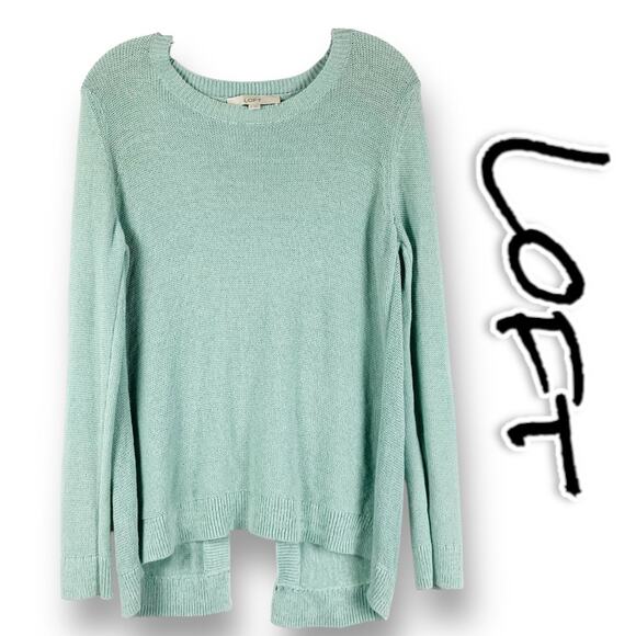 Loft Mint Green Split Back Cable Knit Sweater Pullover Womens Size Medium - Picture 1 of 10